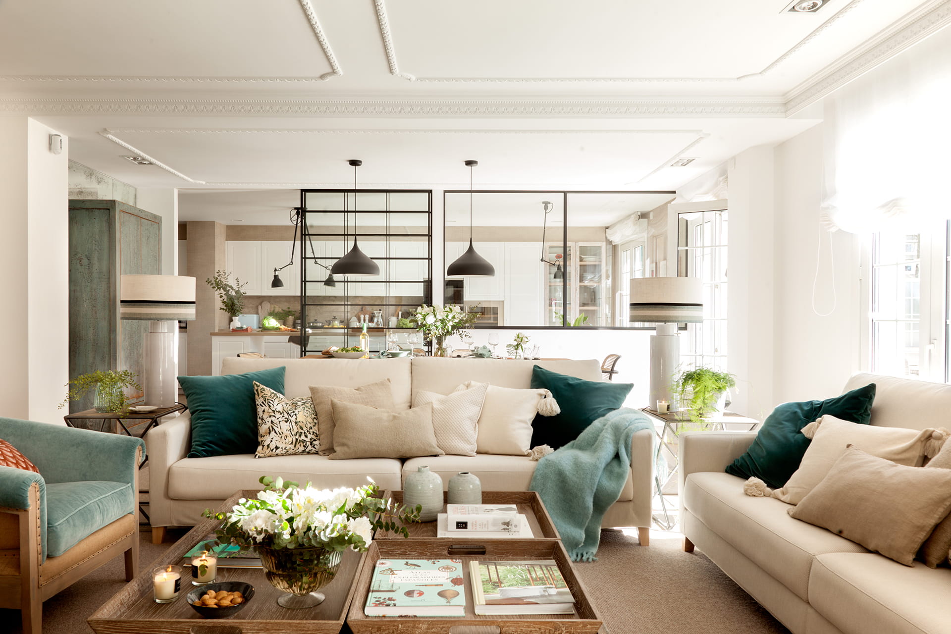 White and wood living room designed by Natalia Zubizarreta