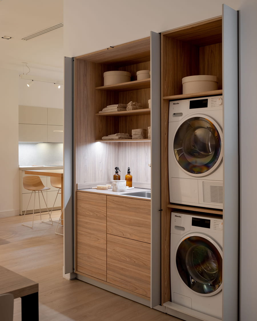 Grey Santos kitchen with tall laundry unit