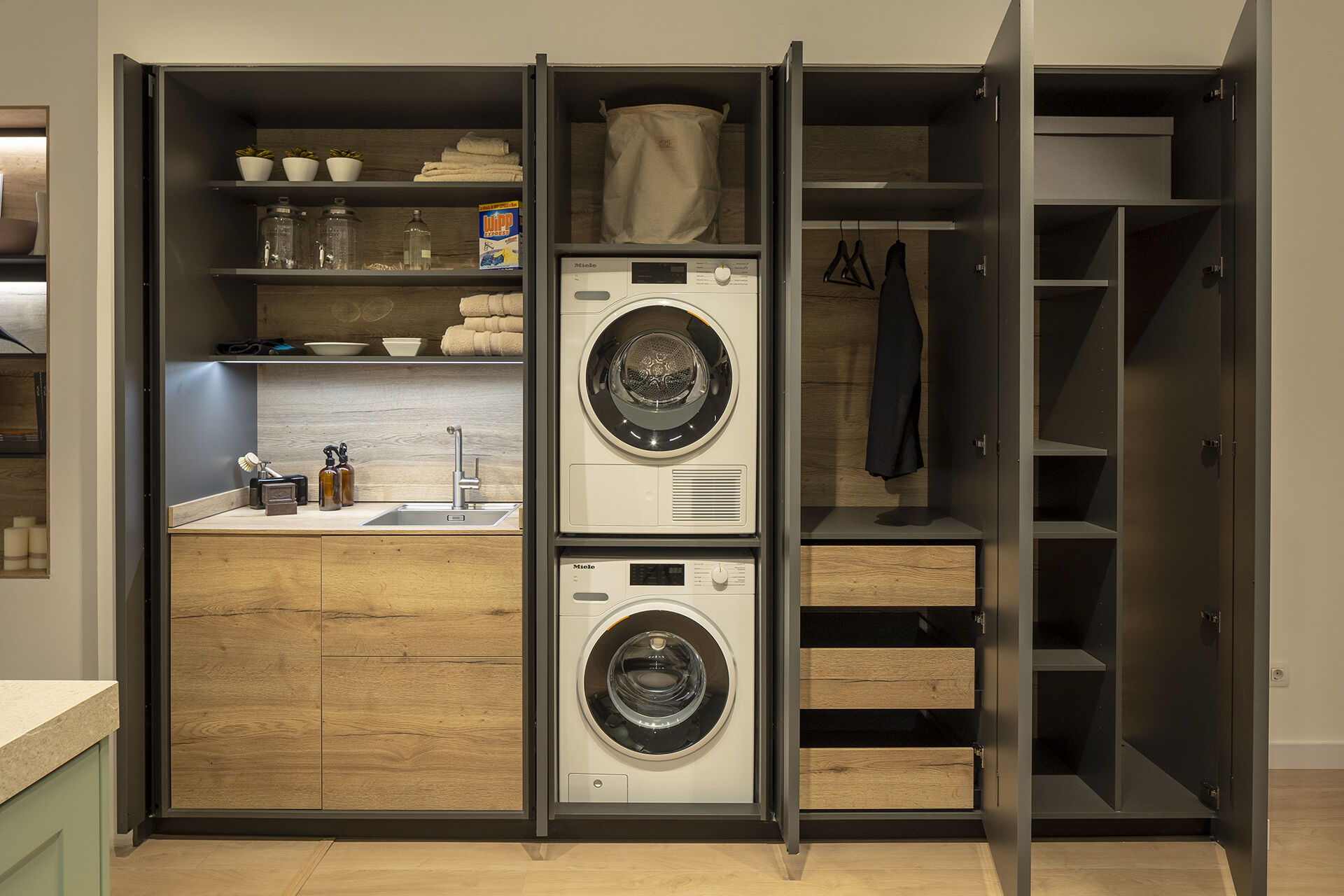 Units for washer, dryer and laundry