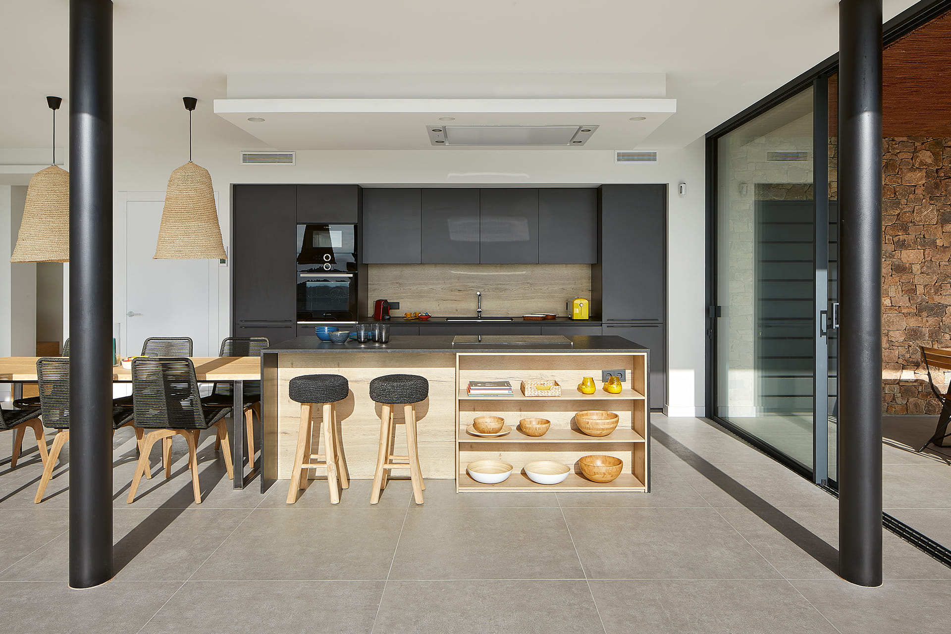 Santos kitchen with island and tall units