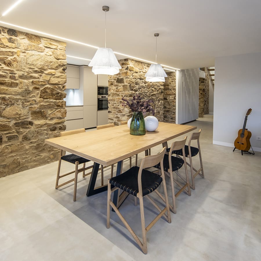 Dining area with a Cashmere Santos kitchen in the background