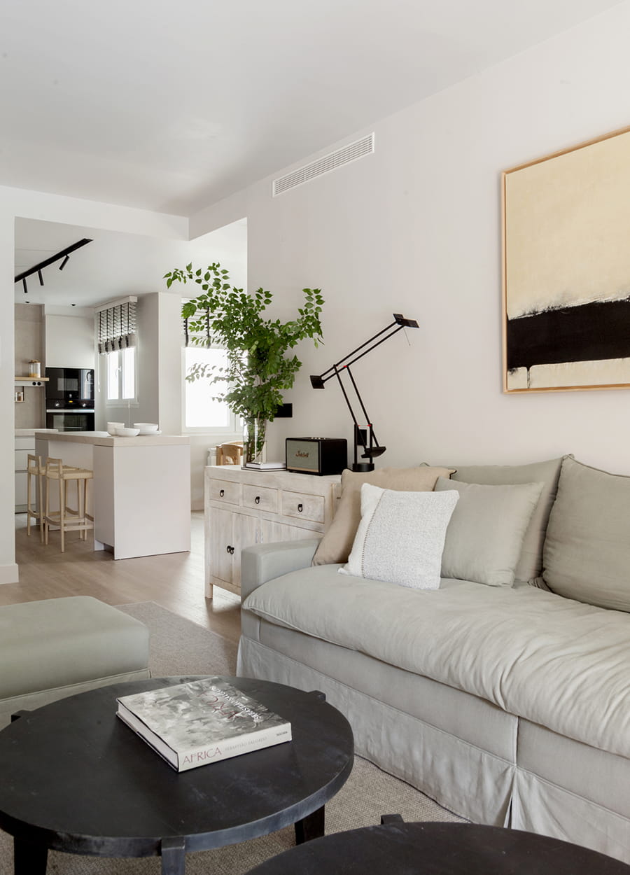 Lounge area in a home fitted out with a Cashmere Santos kitchen.