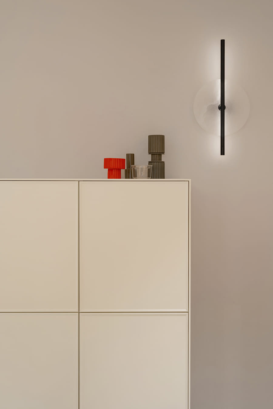 White sideboard on display at the new Santos Kitchens showroom in Switzerland.