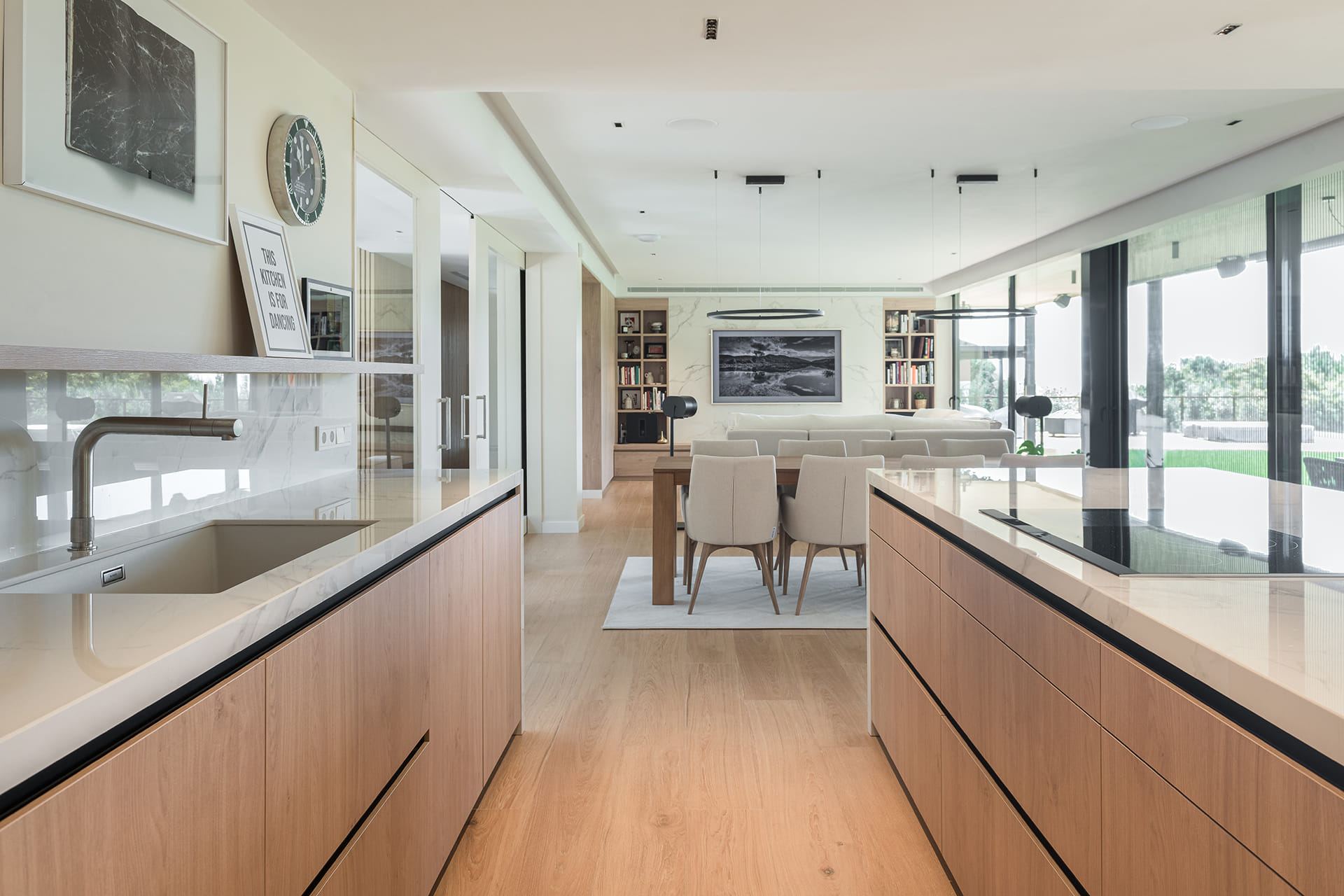 Kitchen island and fronts in a Santos kitchen open to the diner.