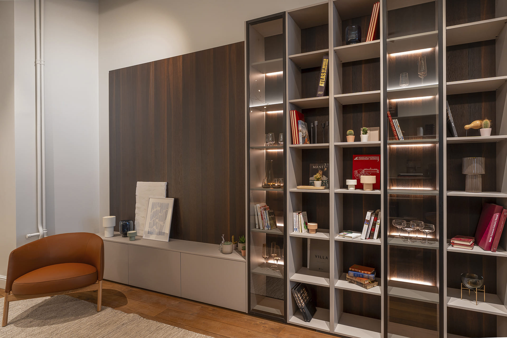 Furniture for the living area at the Santos Kitchens showroom in Switzerland.