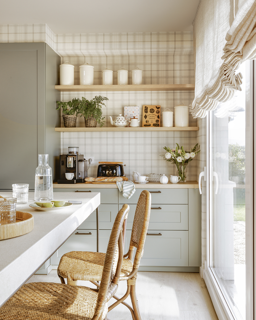 Timeless kitchen with island and counter in Greyish Green by Santos.